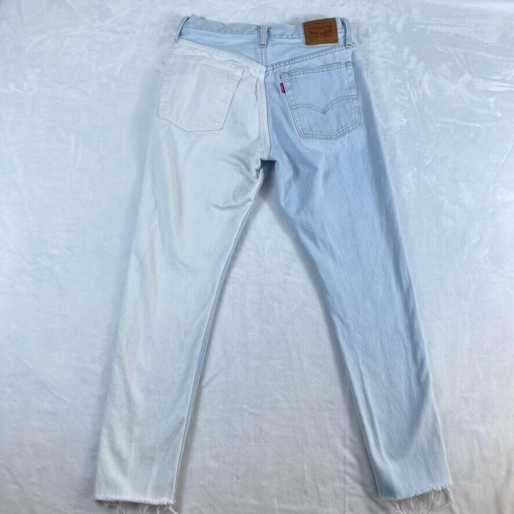 Levi's 501 Jeans Women Sz 27 Colorblock Button Fly Unique Ankle Raw Hem - Picture 7 of 16